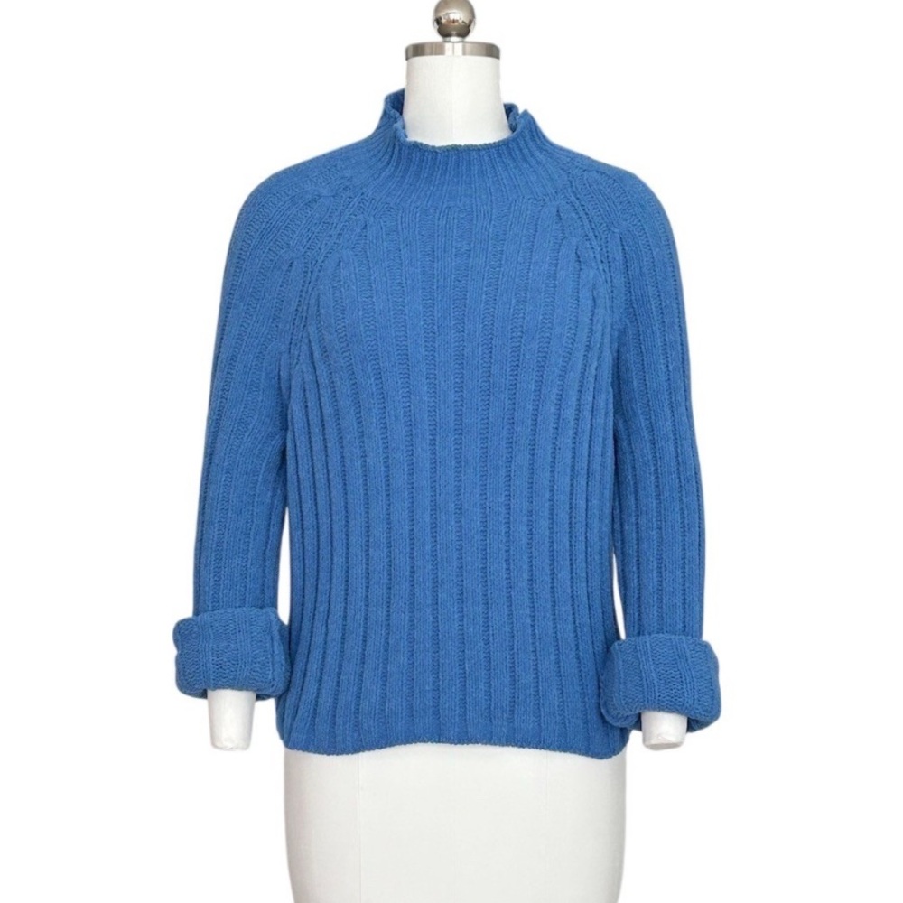 American Eagle Outfitters Sweater Womens L Blue Ribbed Mock Neck Pullover